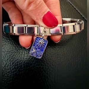 Blue Sunburst Dangle Italian Charm – Celestial Enamel